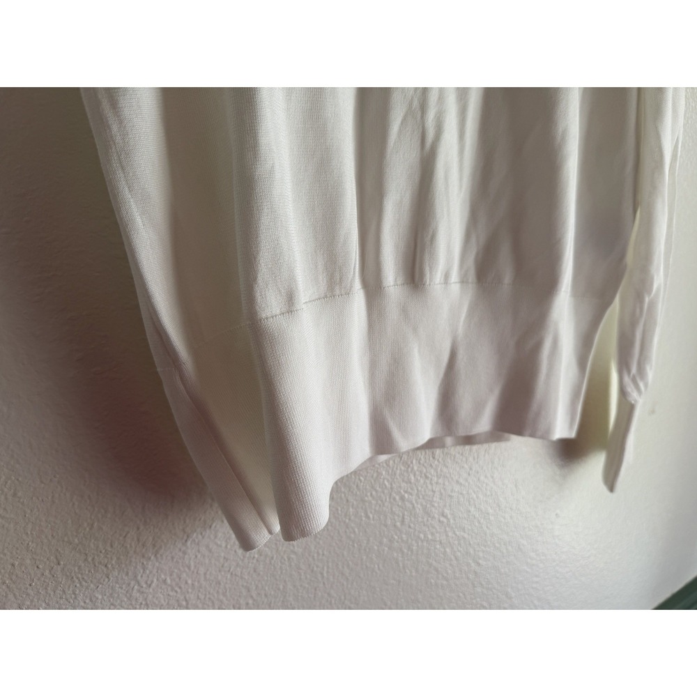 NWT White House Black Market Sz Large Sheer V Neck Long Women White Blouse - Picture 3 of 8